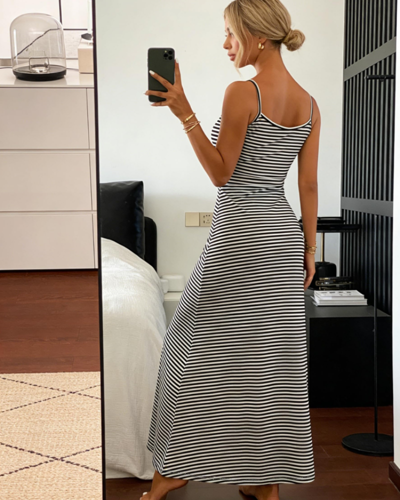 Vestito aderente a righe Arabella da donna – Vestito estivo con spalline sottili