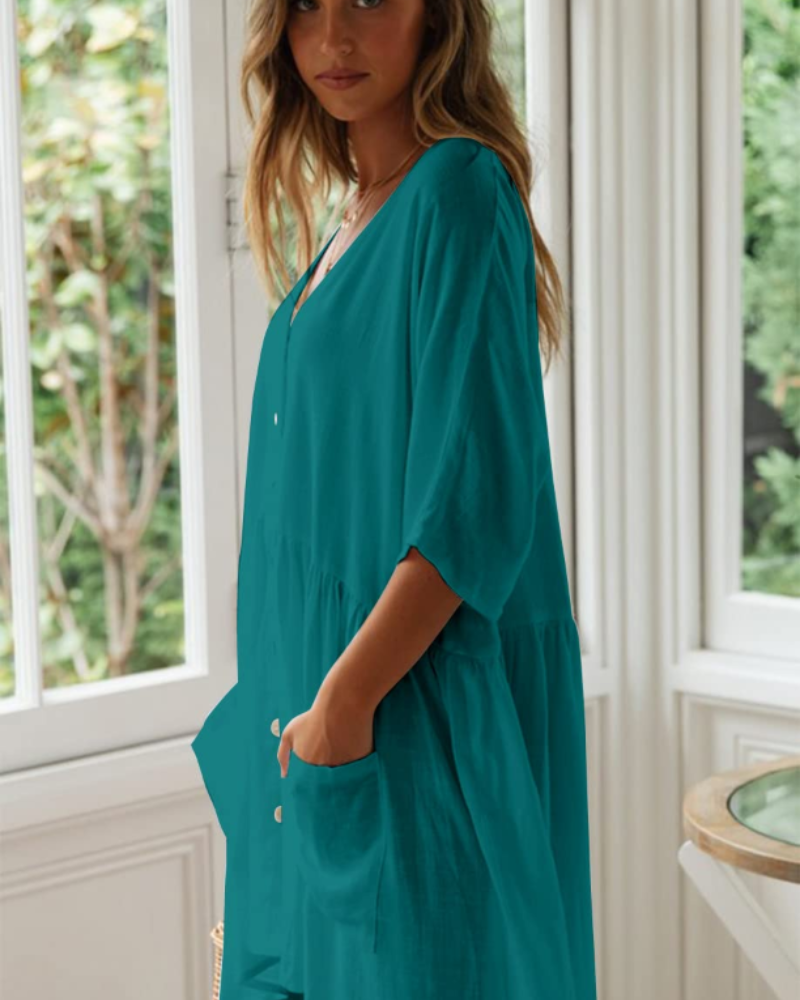 Blythe Vestito da Spiaggia Donna – Vestito Oversize con Scollo a V e Tasche in Rayon