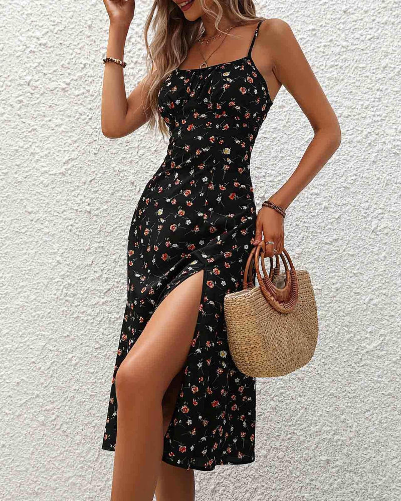 Sommerkleid für Damen Sophie – Ärmellos mit Punkten, Trägern und Schlitzen