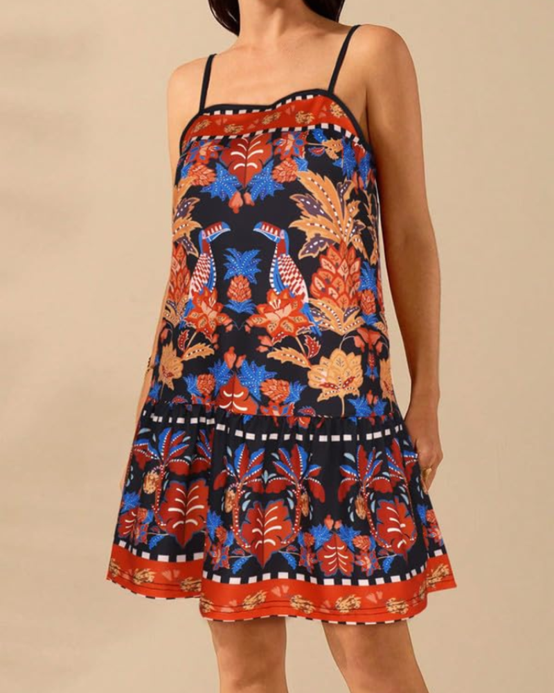 Maureen Robe Mini Trapèze Damen – Kleid mit dünnen Trägern und gerafftem Saum