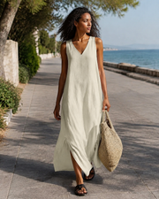 Évarine Damen-Maxikleid – fließendes Kleid mit V-Ausschnitt im Boho-Chic für den Sommer