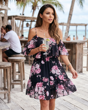Vestido Mini Fleurie para Mujer Evelyn – Vestido de Verano con Hombros Descubiertos y Volantes