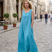 Elisa Abito Donna – Abito Maxi Cotone Senza Maniche Tasche Taglio Fluido Estate