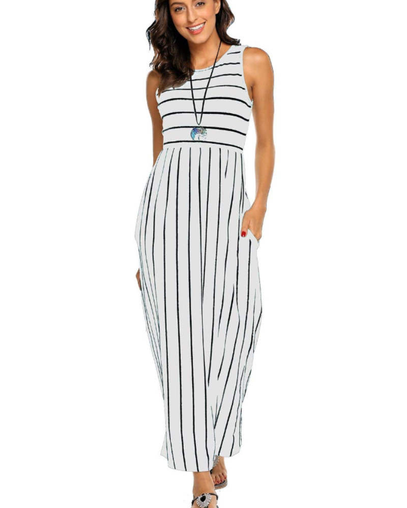Vestito lungo estivo da donna Lily – Canotta bohémien con vita elastica e tasche