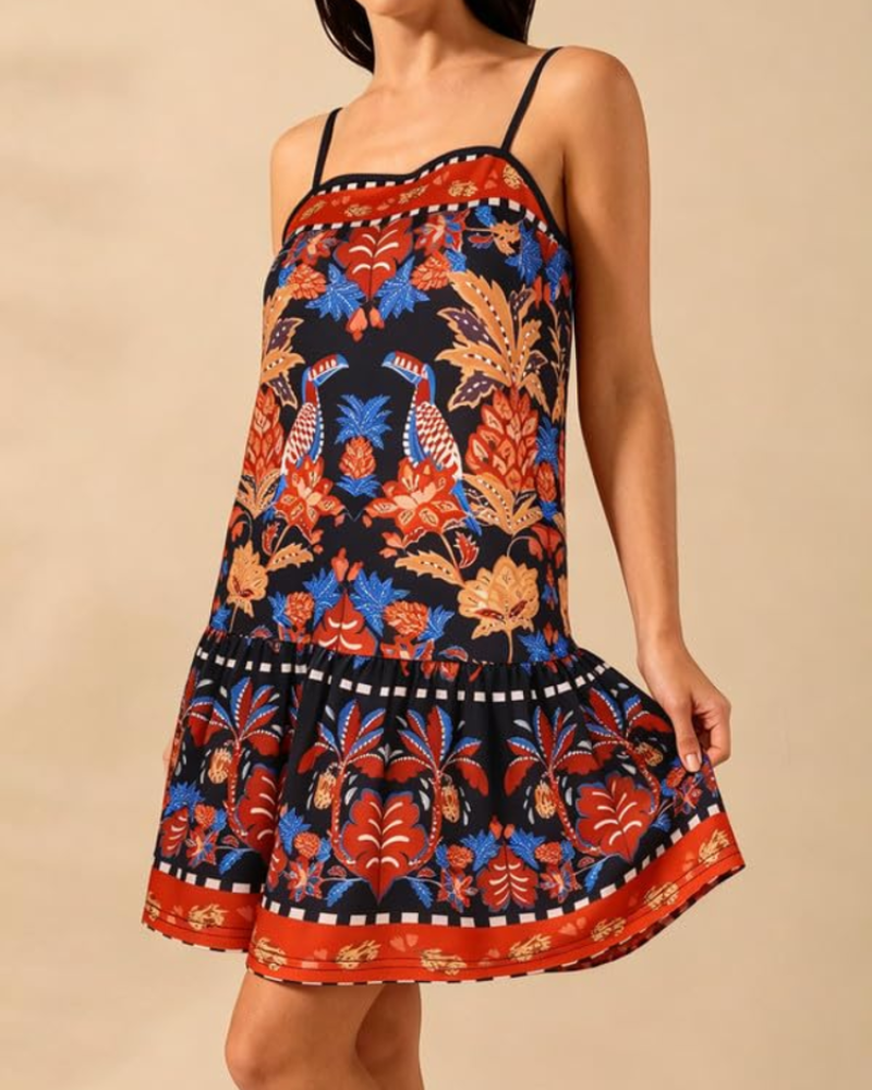 Maureen Robe Mini Trapèze Damen – Kleid mit dünnen Trägern und gerafftem Saum