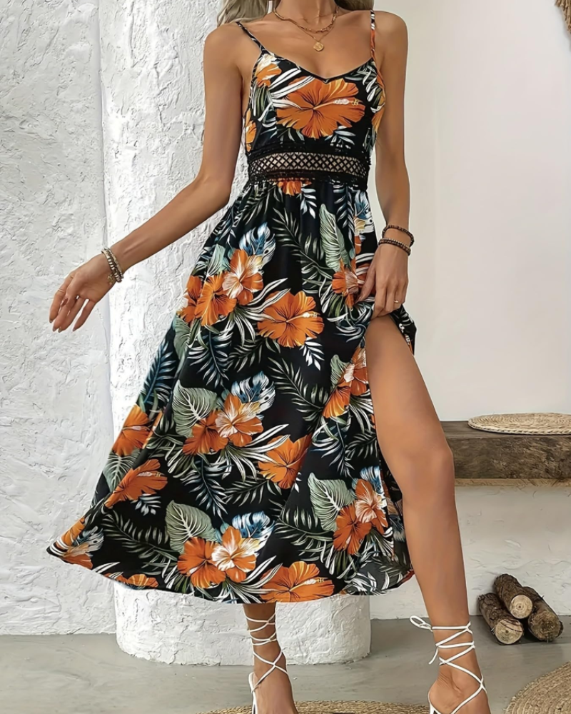 Aria Maxi Jurk Bloemenprint Dames – Lange Zomerjurk met Verstelbare Dunne Bandjes