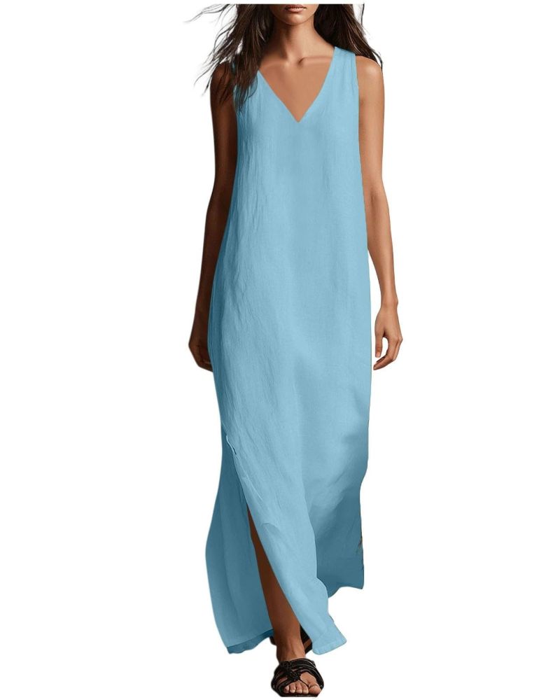 Évarine Damen-Maxikleid – fließendes Kleid mit V-Ausschnitt im Boho-Chic für den Sommer