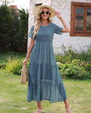 Élise maxi ženska haljina – cvjetna boho haljina s naborima i volanima, ljetna, elegantna