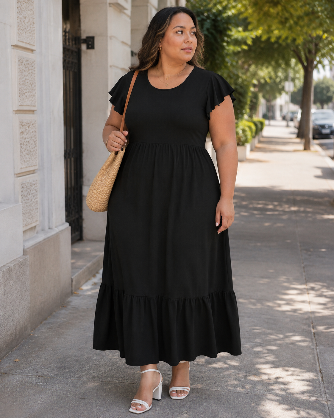 Tamsin Vestido Largo para Mujer – Talla Grande, Fluido, Mangas Cortas y Bolsillos