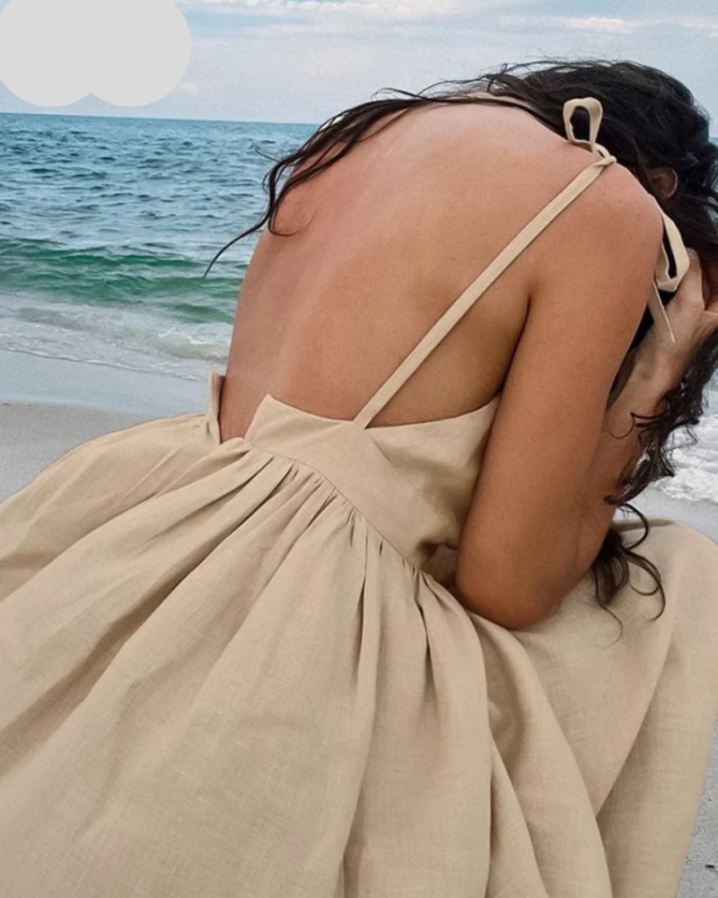 Aubrey Maxikleid für Damen – langes rückenfreies Kleid mit gebundenen Trägern und elegant ausgestelltem Rock