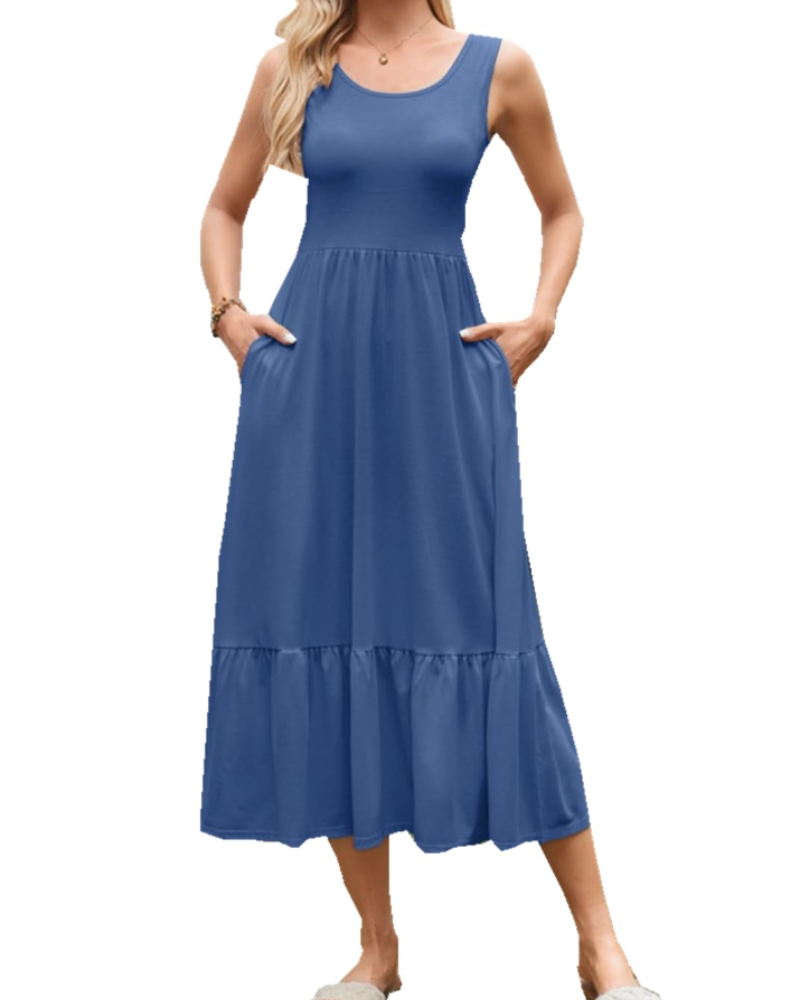 Cara Maxi Dress for Women Summer – Sleeveless, Round Neck & Pockets