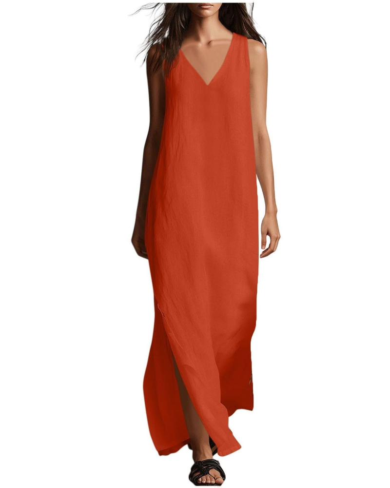 Évarine Damen-Maxikleid – fließendes Kleid mit V-Ausschnitt im Boho-Chic für den Sommer