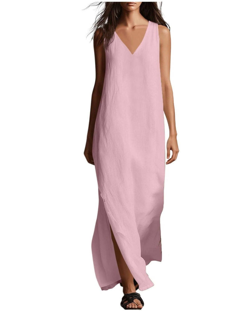 Évarine Damen-Maxikleid – fließendes Kleid mit V-Ausschnitt im Boho-Chic für den Sommer