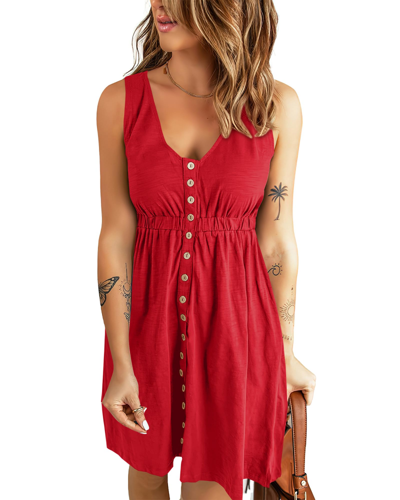 Vestido Feminino Sophie Sem Mangas – Vestido Curto Canelado com Babados e Cintura Alta