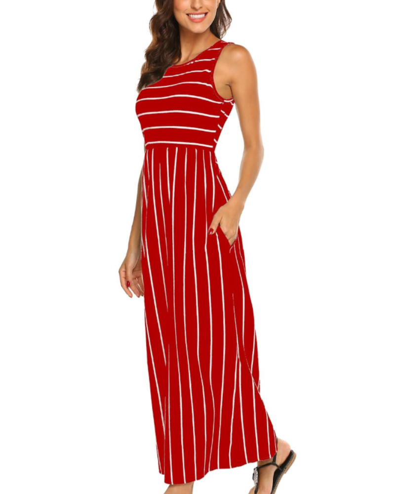 Vestito lungo estivo da donna Lily – Canotta bohémien con vita elastica e tasche