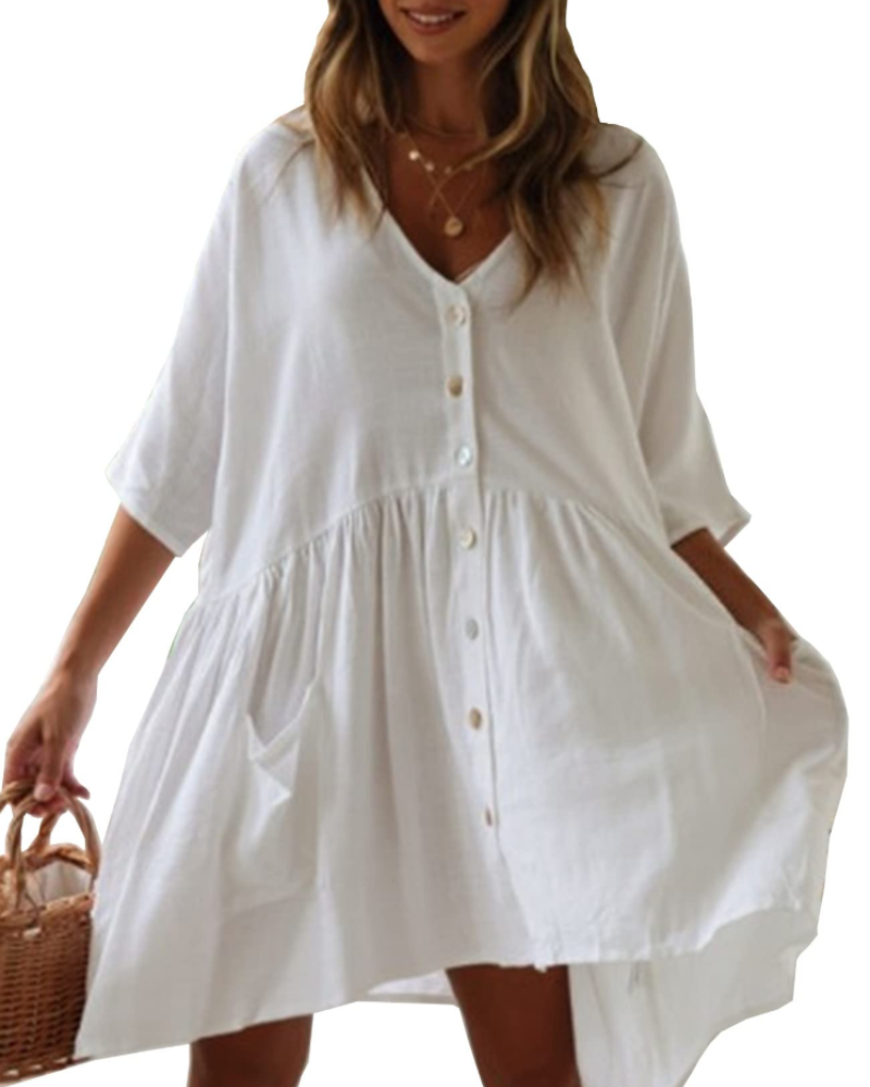 Blythe Vestito da Spiaggia Donna – Vestito Oversize con Scollo a V e Tasche in Rayon