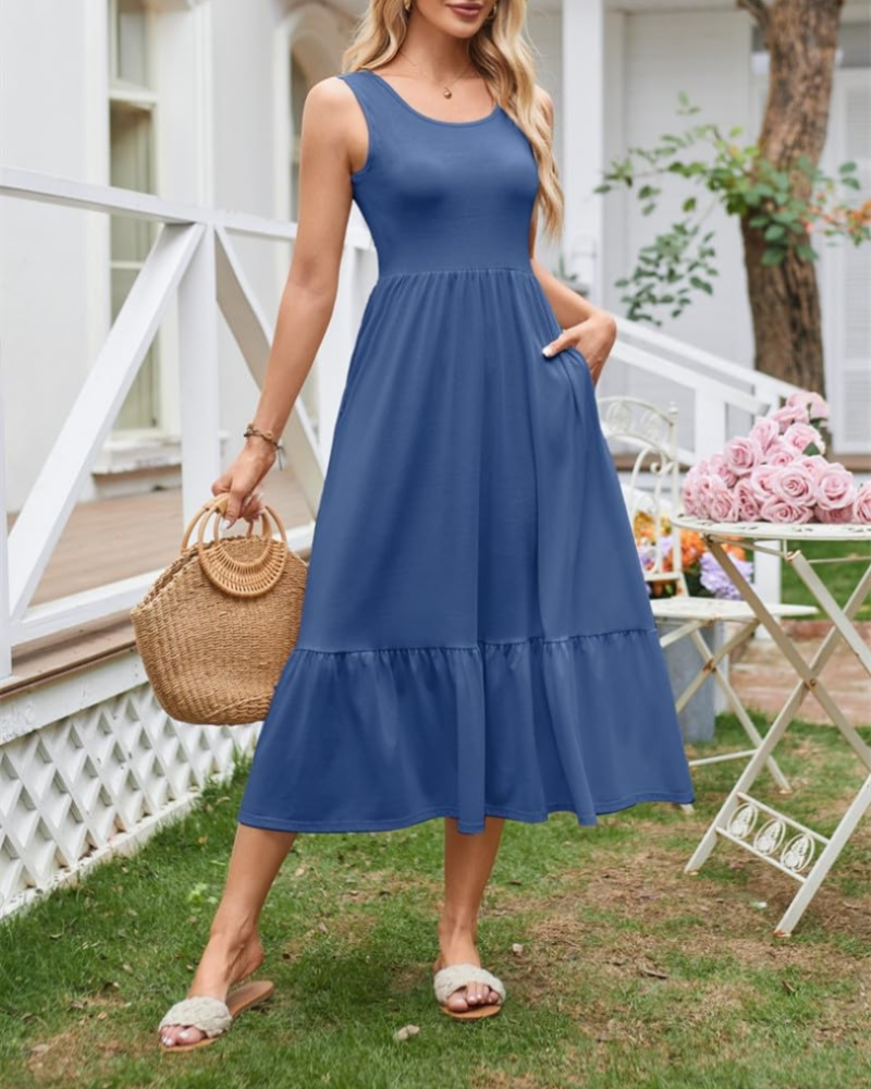 Cara Maxi Dress for Women Summer – Sleeveless, Round Neck & Pockets
