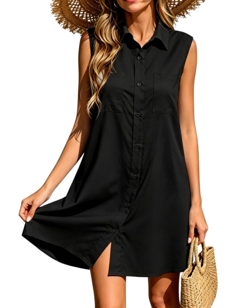 Georgia Midi Summer Dress for Women – V-Neck Sleeveless Buttoned