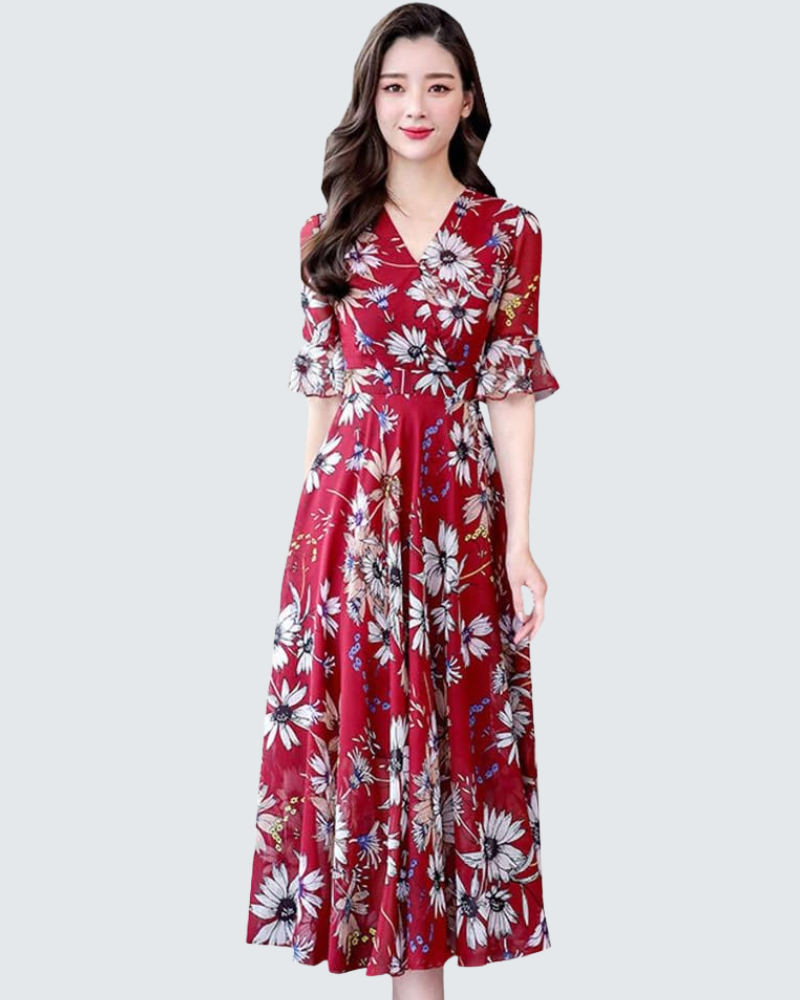 Carmelle Abito Donna Maxi – Scollo a V, Taglio A-Line Fluido, Mussola Elegante Estivo