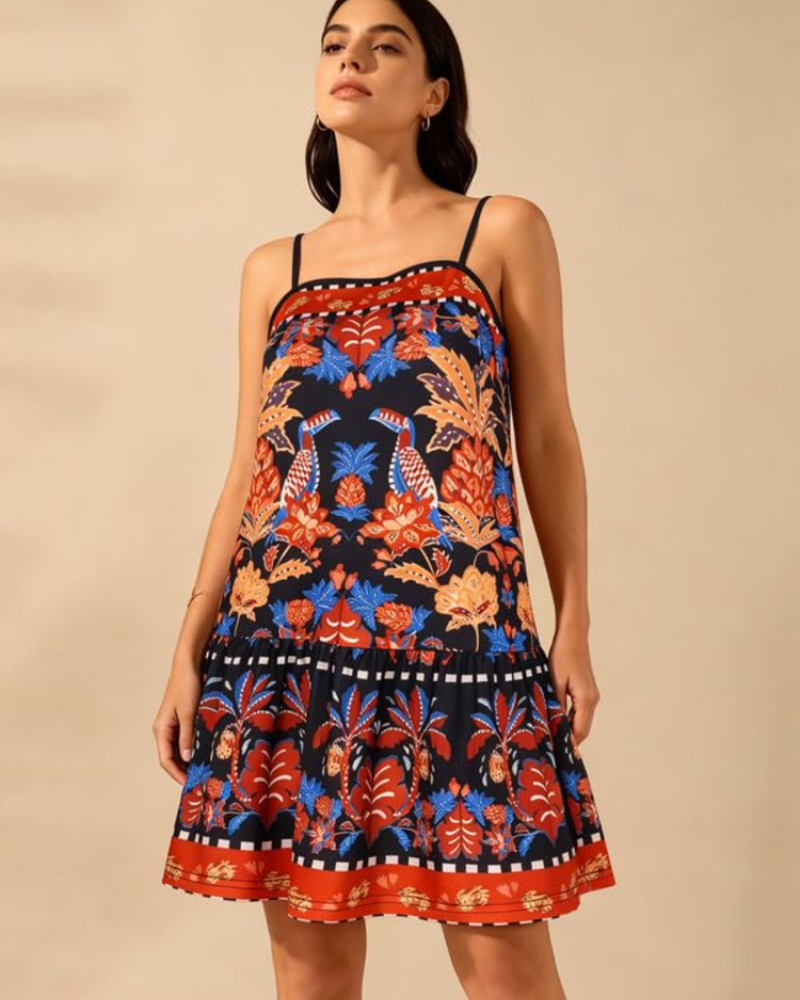 Maureen Robe Mini Trapèze Damen – Kleid mit dünnen Trägern und gerafftem Saum