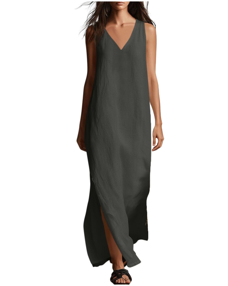 Évarine Damen-Maxikleid – fließendes Kleid mit V-Ausschnitt im Boho-Chic für den Sommer