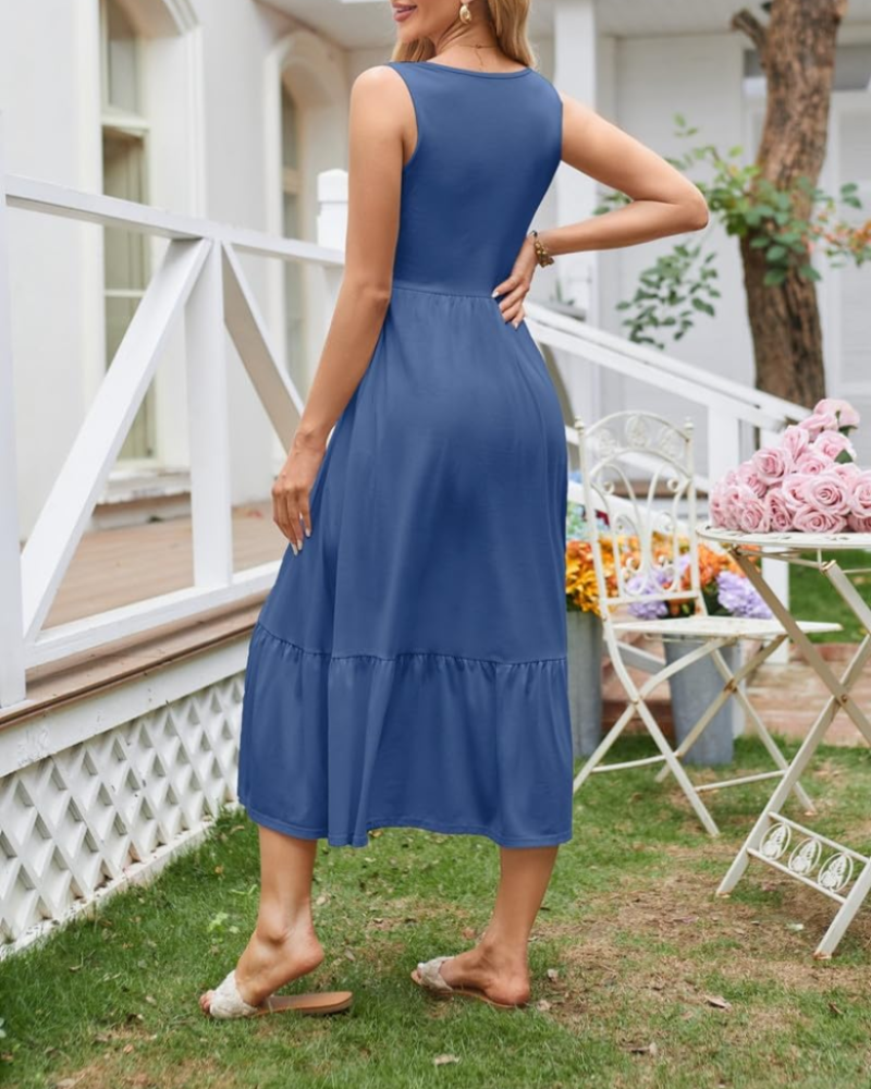 Cara Maxi Dress for Women Summer – Sleeveless, Round Neck & Pockets