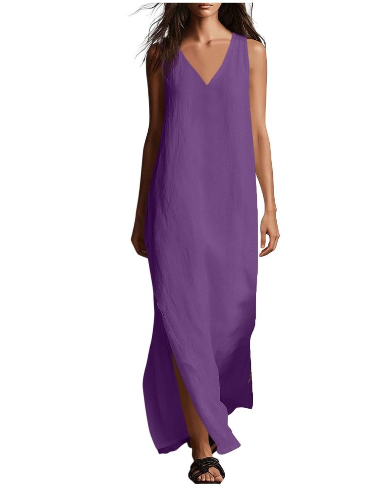Évarine Damen-Maxikleid – fließendes Kleid mit V-Ausschnitt im Boho-Chic für den Sommer