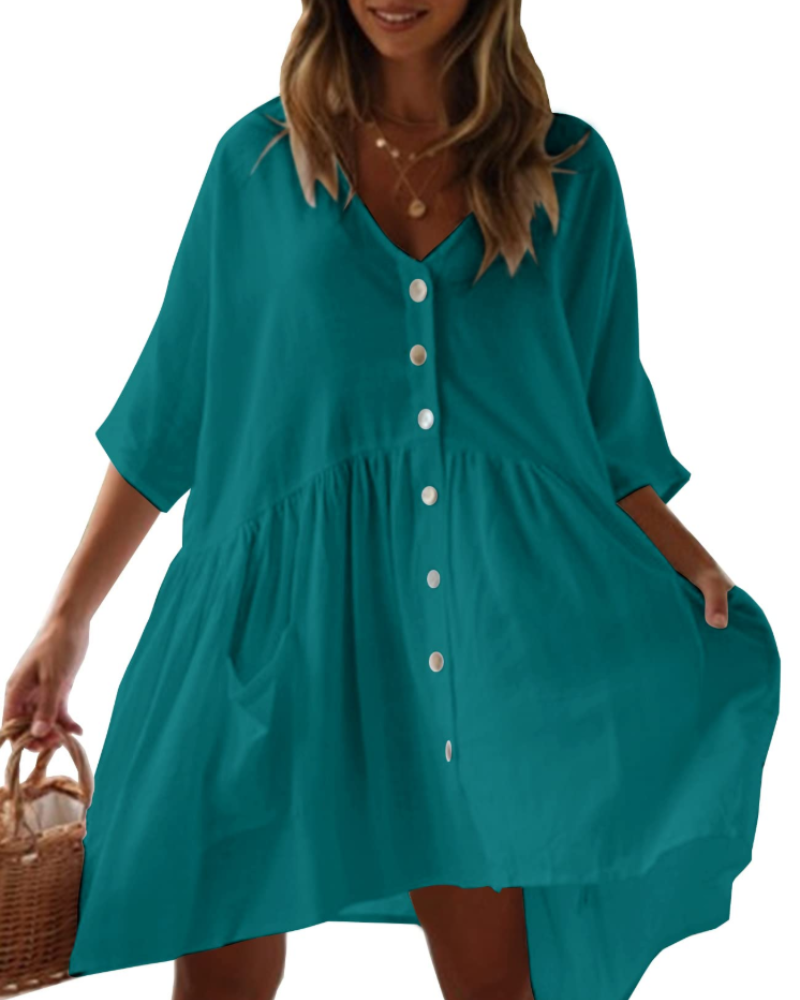 Blythe Vestito da Spiaggia Donna – Vestito Oversize con Scollo a V e Tasche in Rayon
