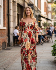 Rosalie Robe Maxi Femme – Robe Fleurie Épaules Dénudées, Jupe Volants & Style Romantique