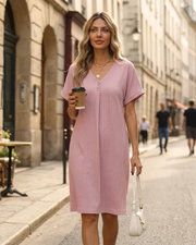 Camille Kurzes Damenkleid – Kleid mit V-Ausschnitt, Knopfleiste, A-Linien-Schnitt, schick für den Sommer