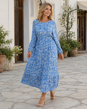 Maëlyne Midikleid für Damen – Geblümtes Kleid mit langen Ärmeln und taillierter Passform