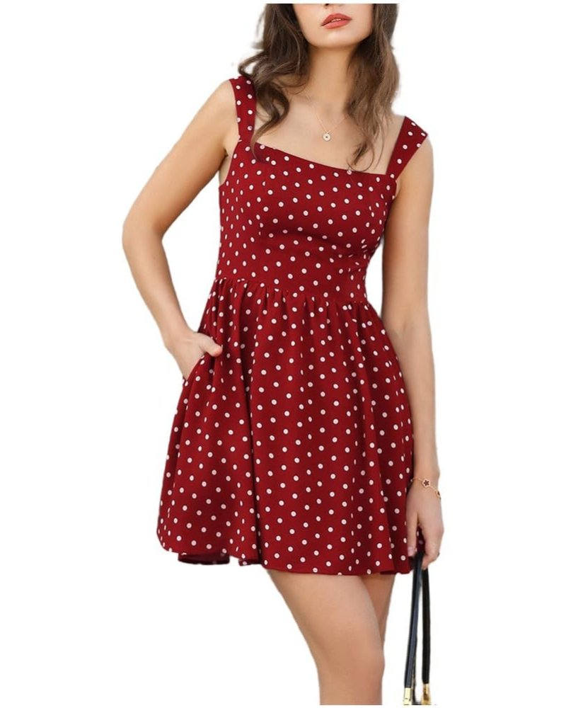 Clara Mini Zomerjurk Dames – Met Stippen, Vierkante Hals, Brede Bandjes