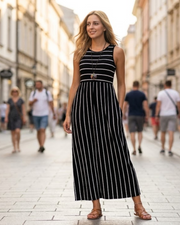 Vestito lungo estivo da donna Lily – Canotta bohémien con vita elastica e tasche