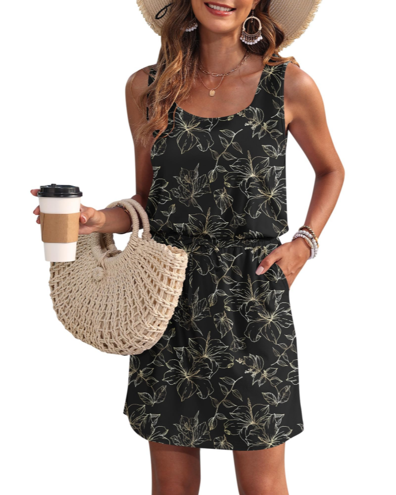 Faith Robe Été Femme – Sans Manches Col U avec Cordon & Poches