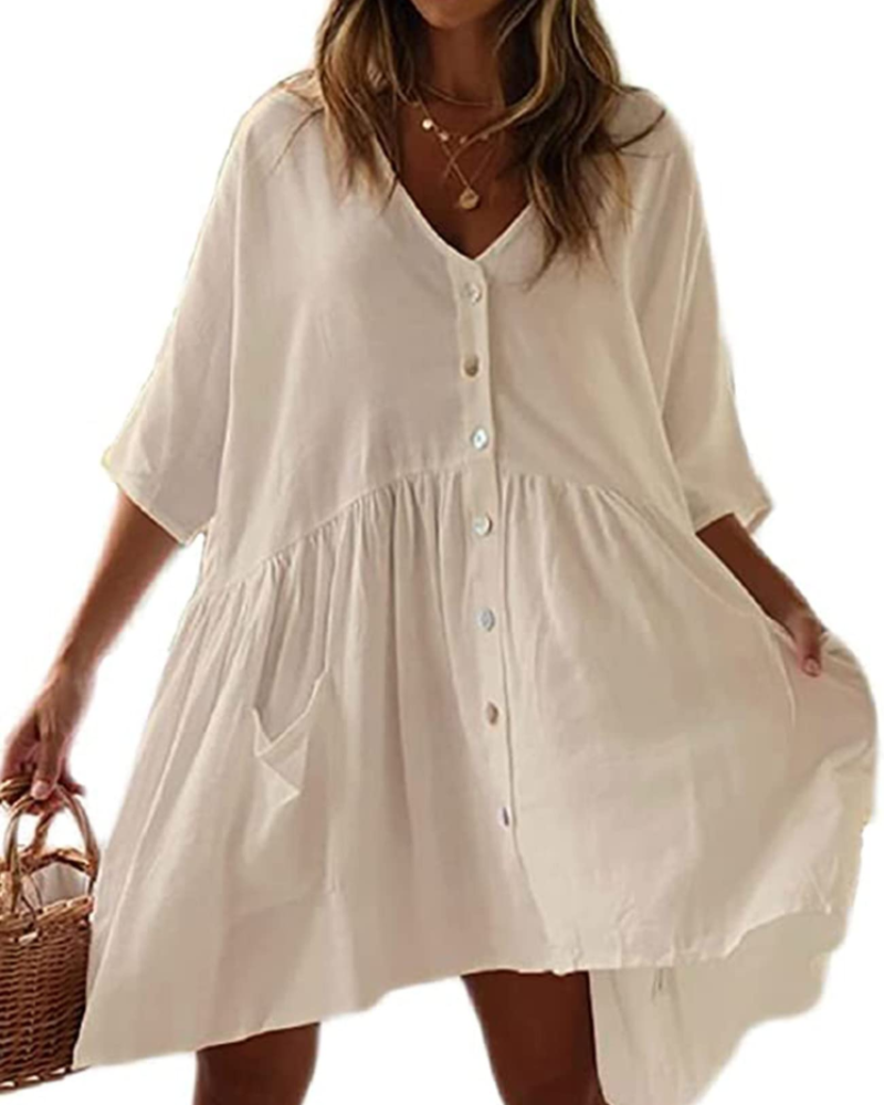 Blythe Vestito da Spiaggia Donna – Vestito Oversize con Scollo a V e Tasche in Rayon