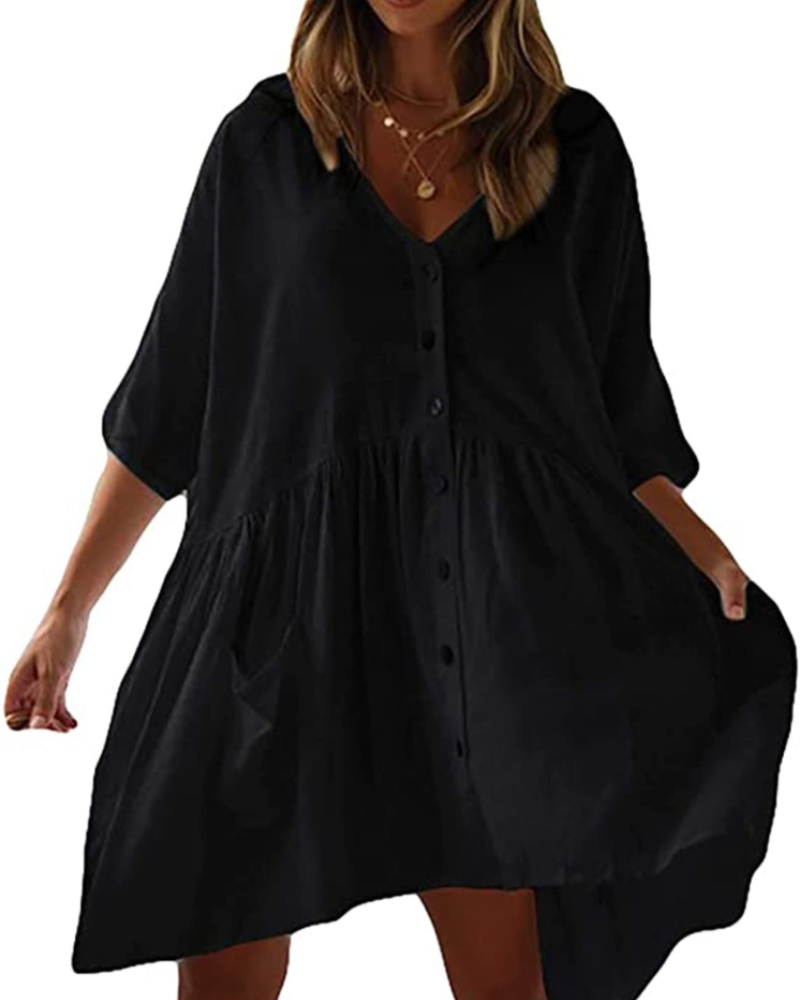 Blythe Vestito da Spiaggia Donna – Vestito Oversize con Scollo a V e Tasche in Rayon