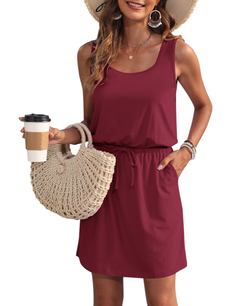 Faith Robe Été Femme – Sans Manches Col U avec Cordon & Poches