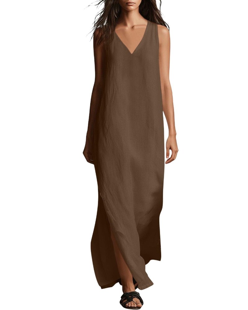 Évarine Damen-Maxikleid – fließendes Kleid mit V-Ausschnitt im Boho-Chic für den Sommer