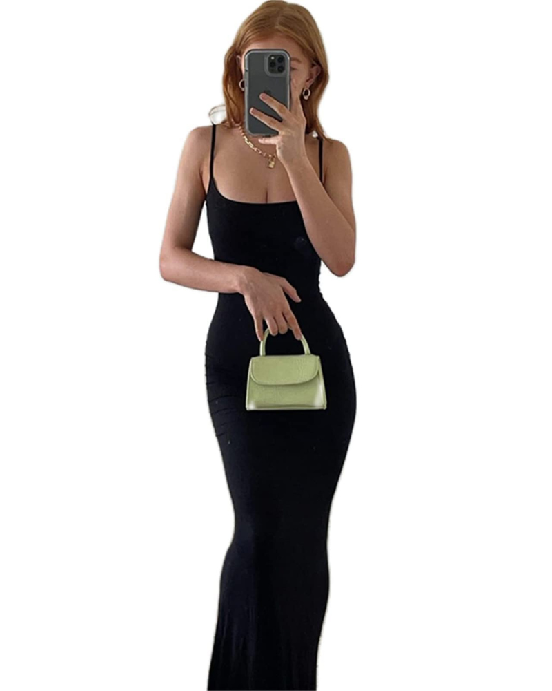 Aled Robe Femme – Bodycon-mallinen maxi-mekko, V-pääntie, ohuet olkaimet, tyylikäs istuva iltamalli
