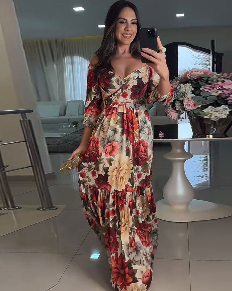 Vestido Maxi Rosalie para Mujer – Vestido Floral con Hombros Descubiertos, Falda con Volantes y Estilo Romántico