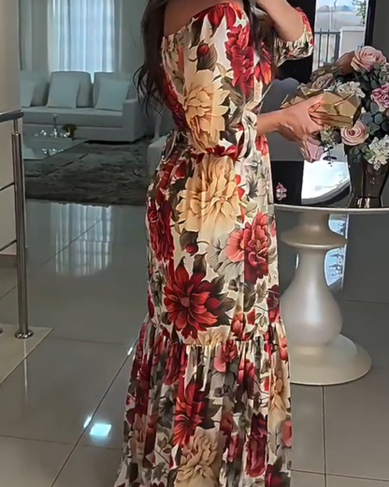 Rosalie Robe Maxi Femme – Robe Fleurie Épaules Dénudées, Jupe Volants & Style Romantique