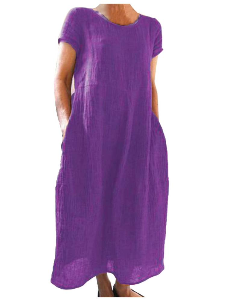 Maërine Women’s Summer Cotton and Linen Dress – Flowy Long Short-Sleeve Dress
