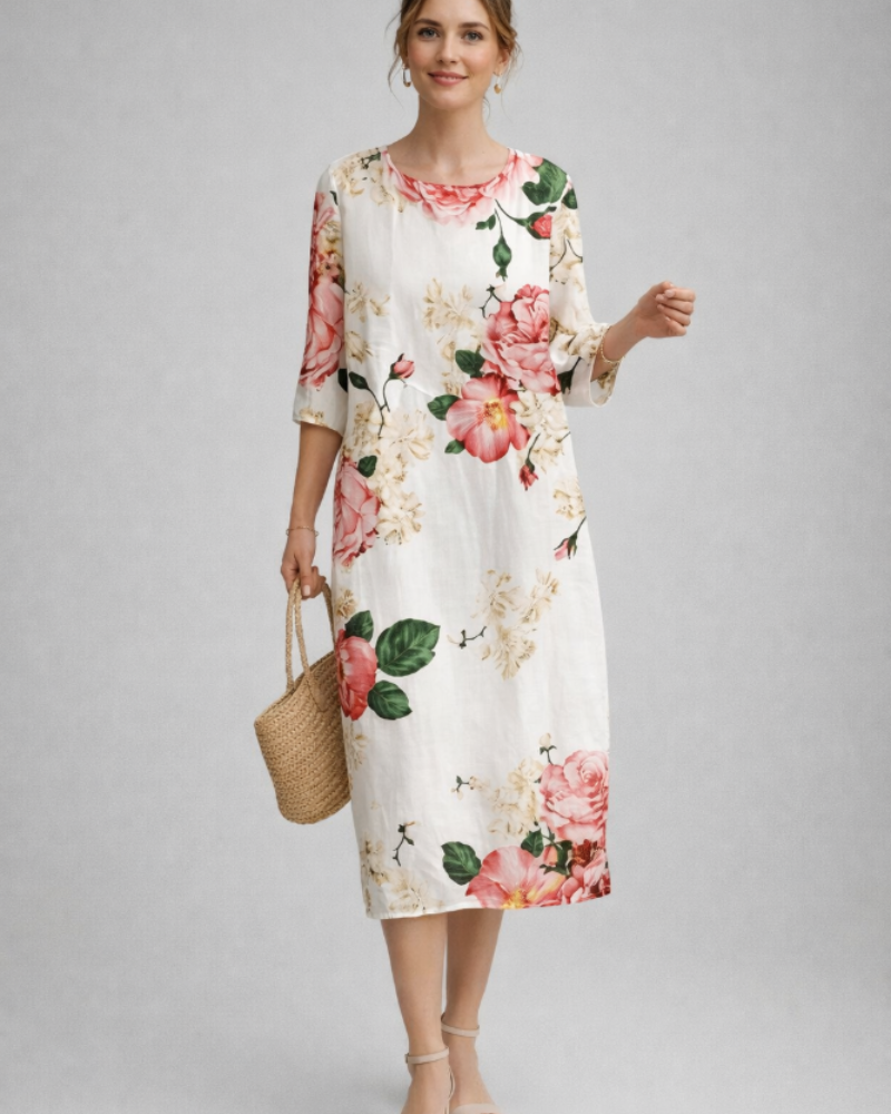Paloma Elegantes Kleid Damen – Blumenkleid aus Baumwolle, schmeichelhafter Schnitt & zeitloser Stil