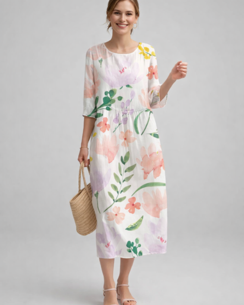 Paloma Elegantes Kleid Damen – Blumenkleid aus Baumwolle, schmeichelhafter Schnitt & zeitloser Stil