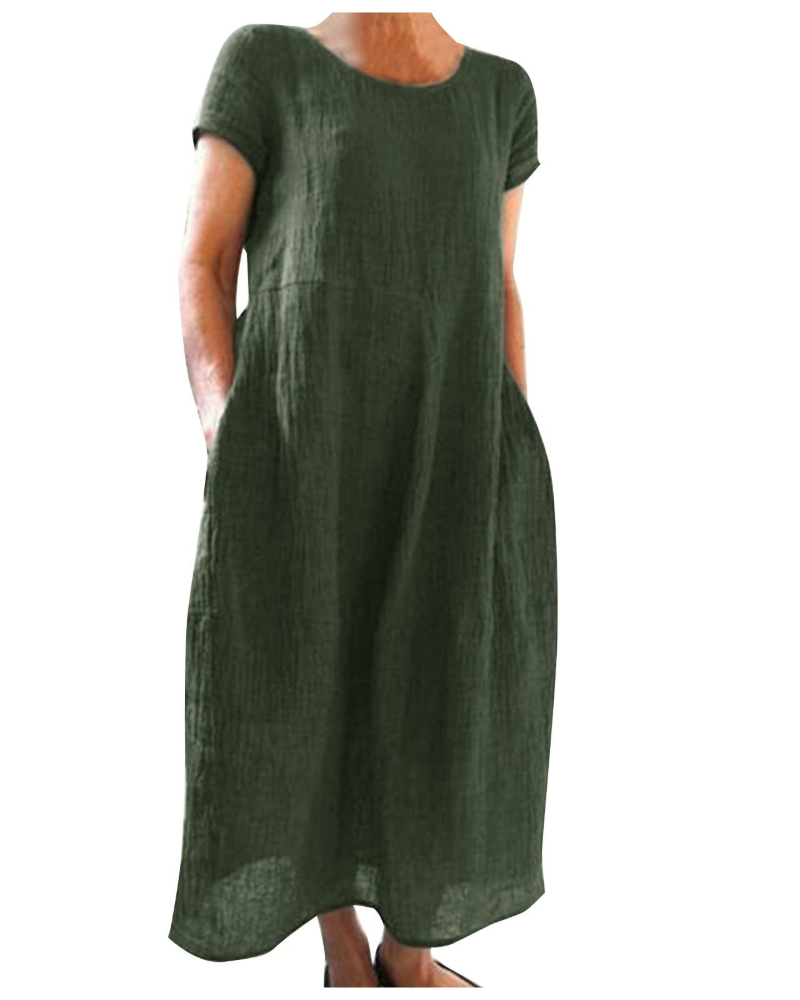Maërine Women’s Summer Cotton and Linen Dress – Flowy Long Short-Sleeve Dress