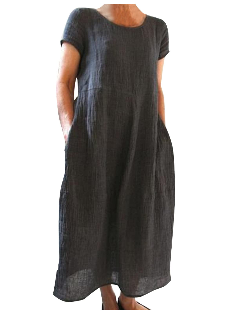 Maërine Women’s Summer Cotton and Linen Dress – Flowy Long Short-Sleeve Dress