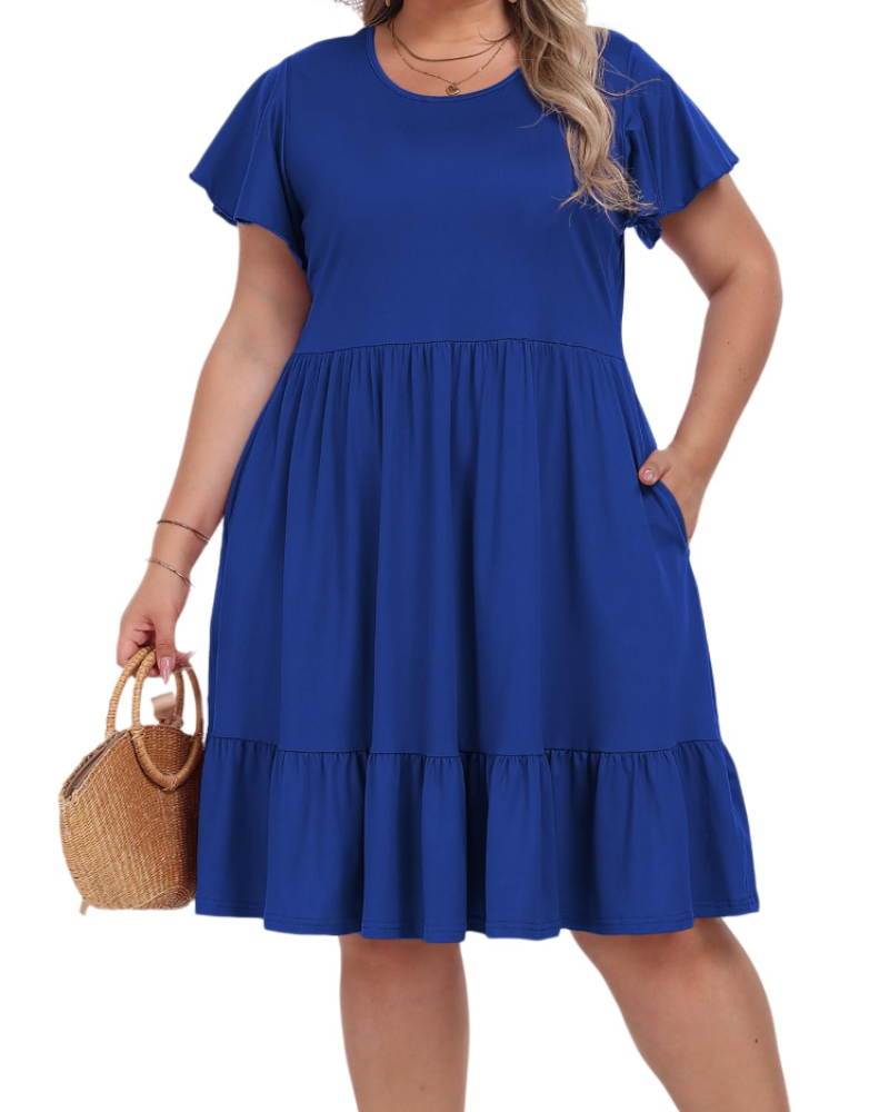 Delaney Bata Midi Talla Grande para Mujer – Cintura Alta con Bolsillos y Corte Acampanado