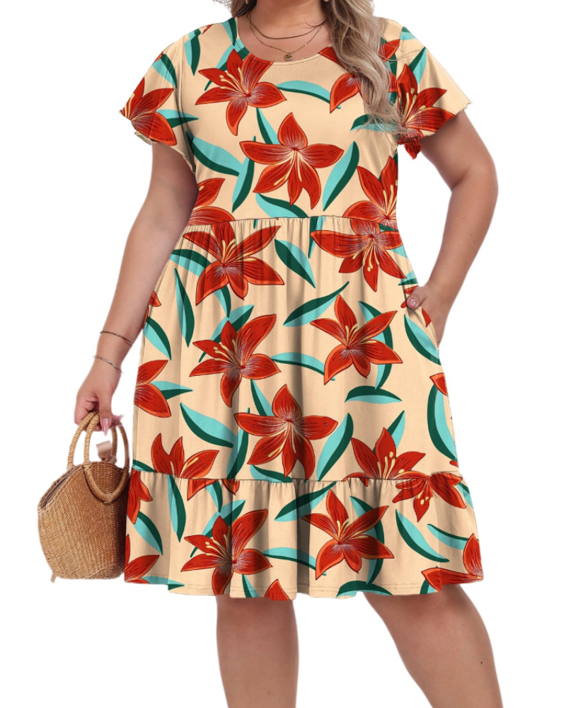 Delaney Bata Midi Talla Grande para Mujer – Cintura Alta con Bolsillos y Corte Acampanado