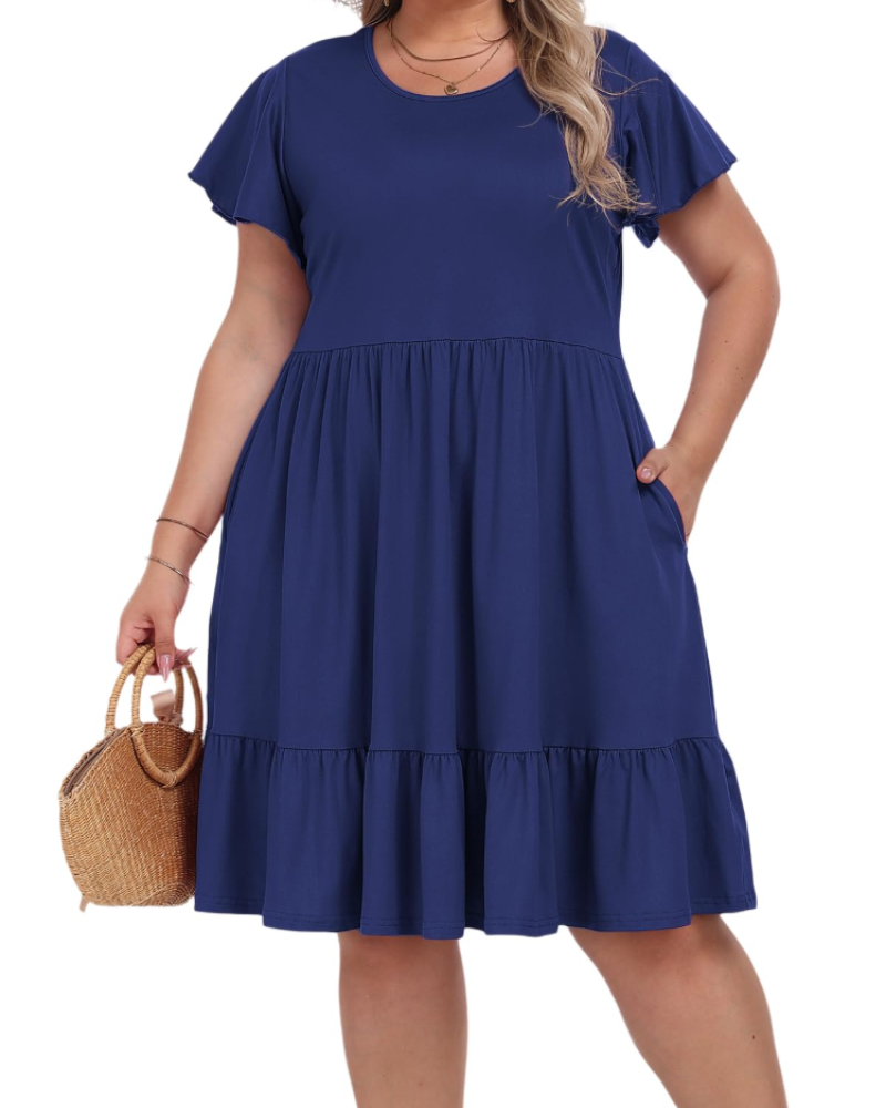 Delaney Bata Midi Talla Grande para Mujer – Cintura Alta con Bolsillos y Corte Acampanado