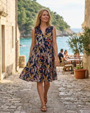 Lina Βαμβακερό Φόρεμα για Γυναίκες – Φόρεμα με Λουλούδια, V-Λαιμόκοψη, Δαντέλα, Φούστα με Βολάν, Καλοκαιρινό, Κομψό